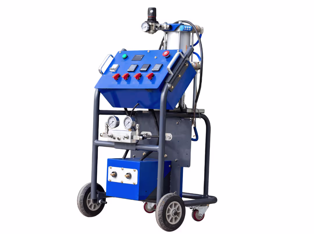 Spray foam proportioner machine on a job site